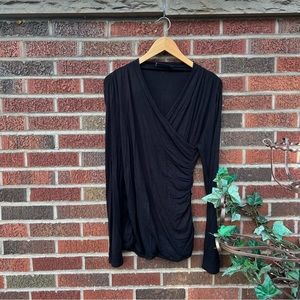 Modern Citizen Black Surplice Wrapped Long Sleeve V Neck Top